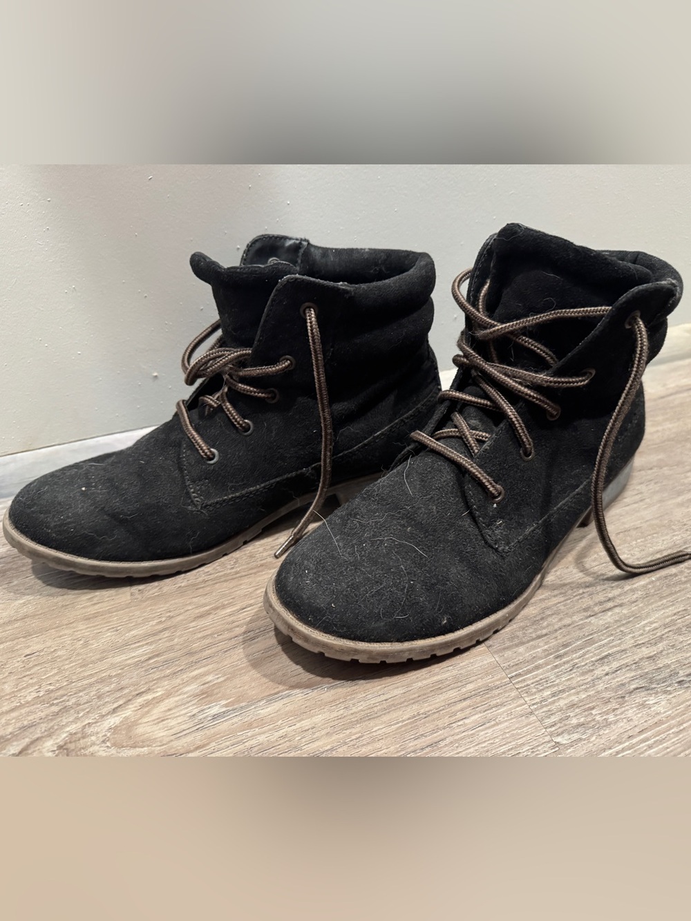 Black Suede Lace-Up Ankle Boots